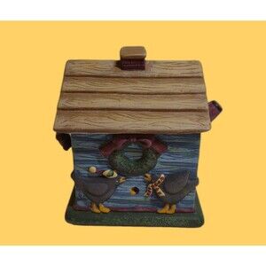 Country Christmas Ceramic Covered Candle Dressed Birds Cabin, Shaped Unused